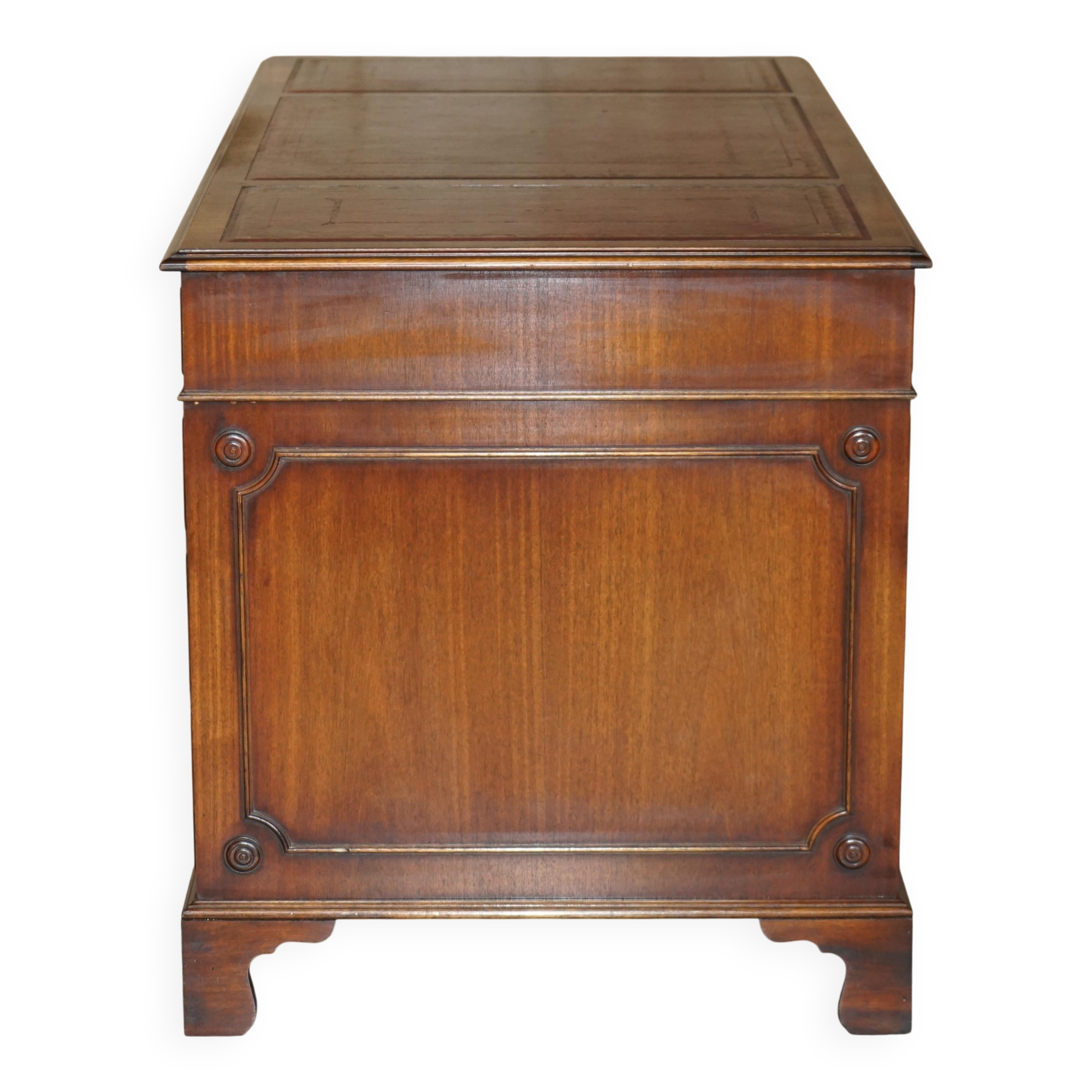 Partner desk Bevan Funnell in hardwood with leather top and gold leaf gilding.