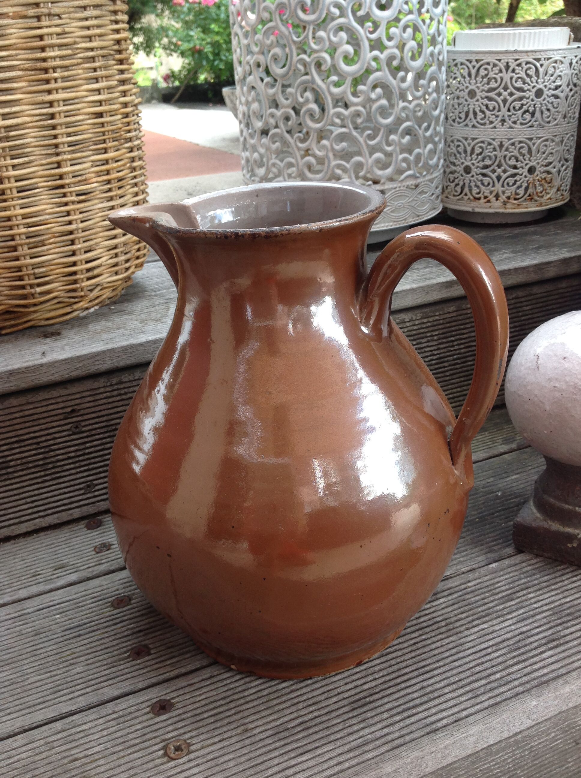 Pitcher brown glazed ceramic ball 60/70 years