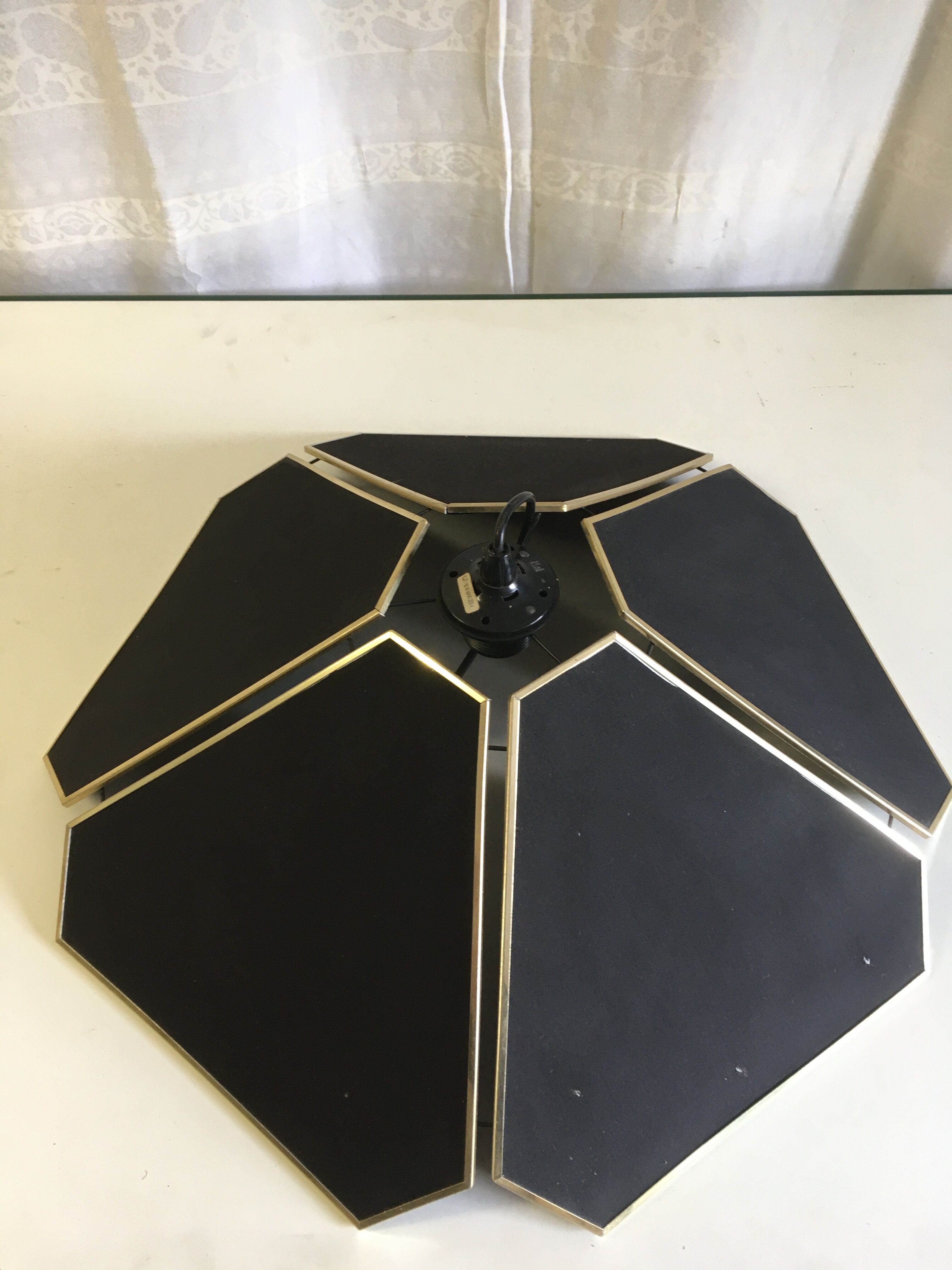 Suspension flower-shaped in black and gold fabrics - 70s
