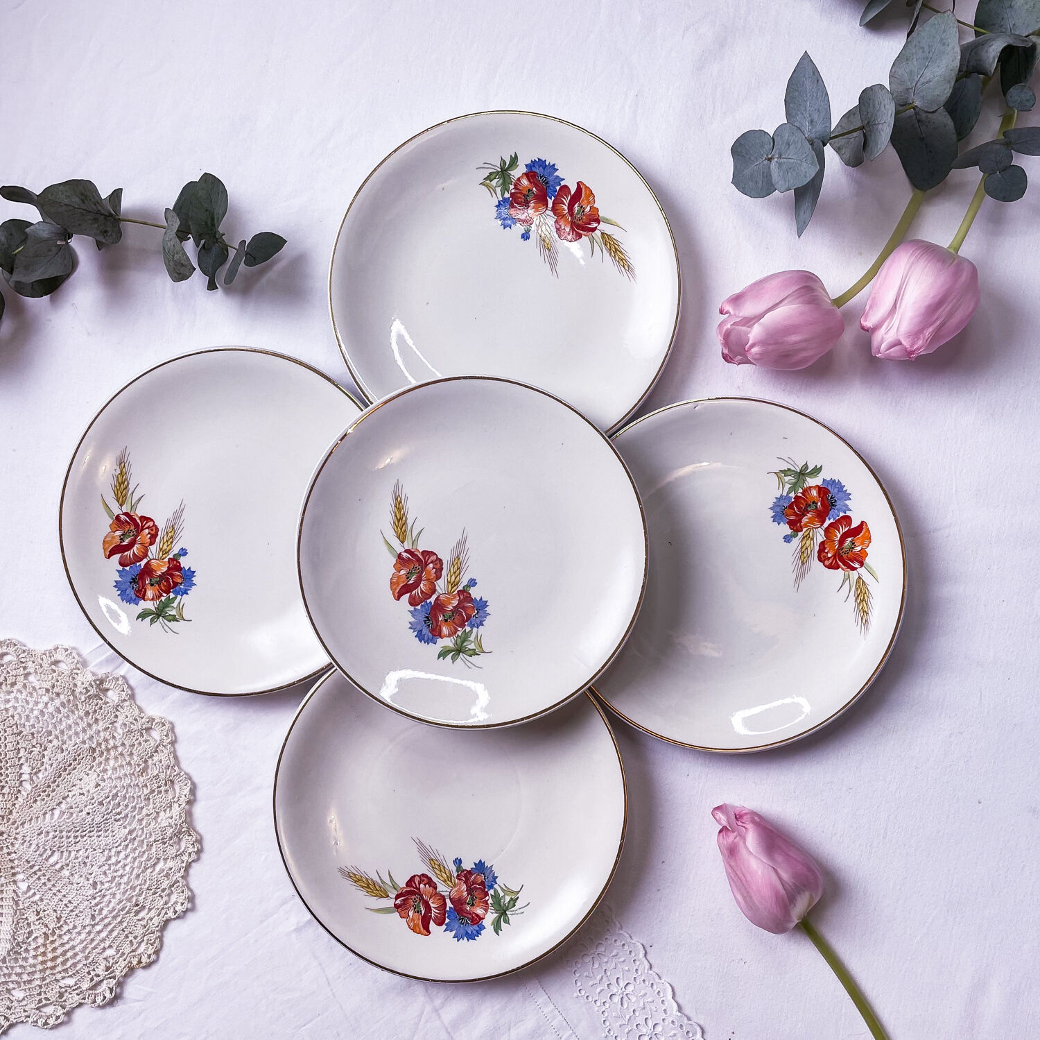 5 assiettes coquelicot