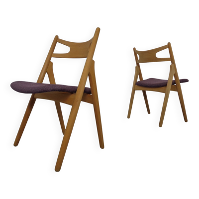 CH 29 Sawbuck Chairs in Oak and Wool by Hans J. Wegner for Carl Hansen & Son, 1950s, Set of 2
