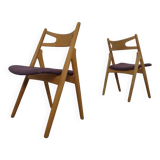 CH 29 Sawbuck Chairs in Oak and Wool by Hans J. Wegner for Carl Hansen & Son, 1950s, Set of 2