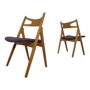 CH 29 Sawbuck Chairs in Oak and Wool by Hans J. Wegner for Carl Hansen & Son, 1950s, Set of 2