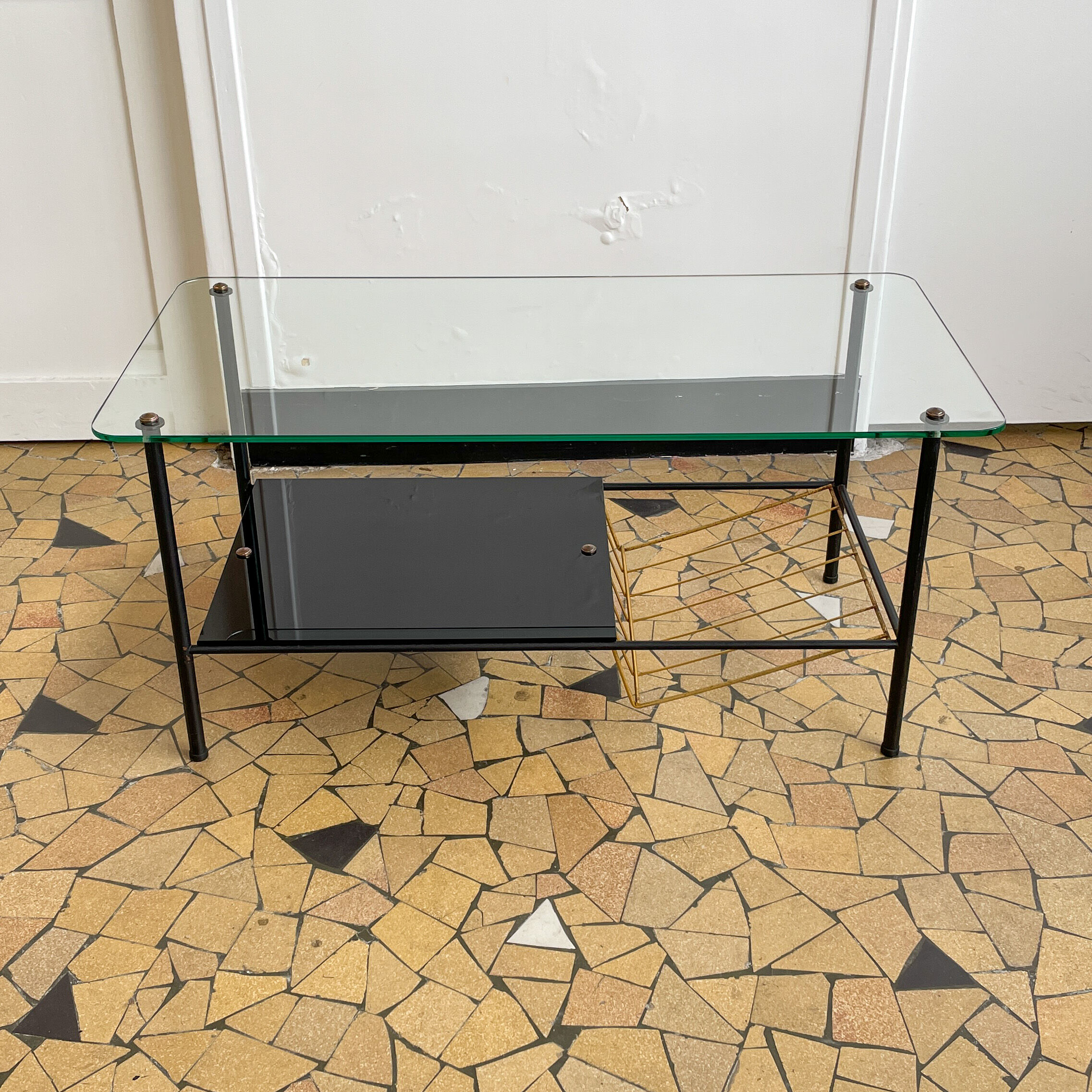 Glass and metal coffee table 1960s
