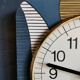 Square silent vintage wall clock clock "Jaz blue white ochre"