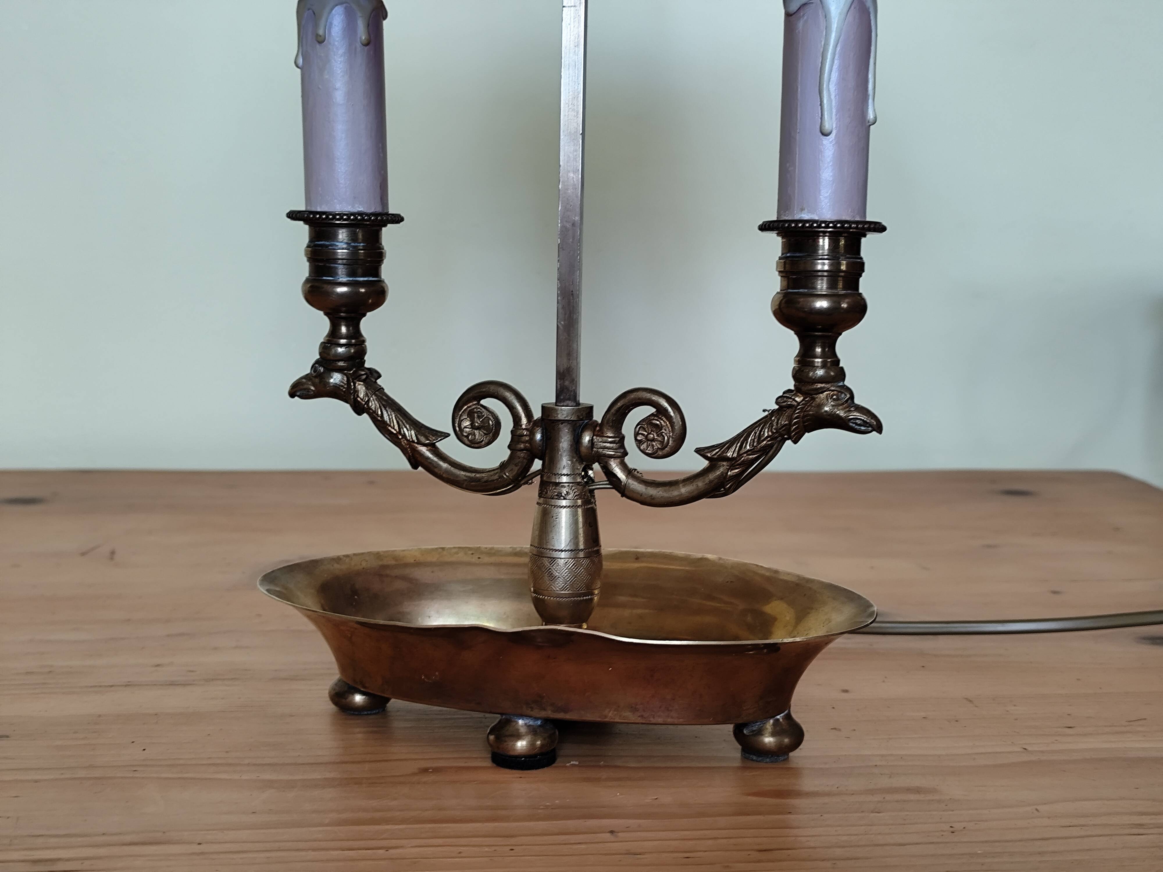 bronze and brass 2-bulb bouillotte lamp, red desk lamp