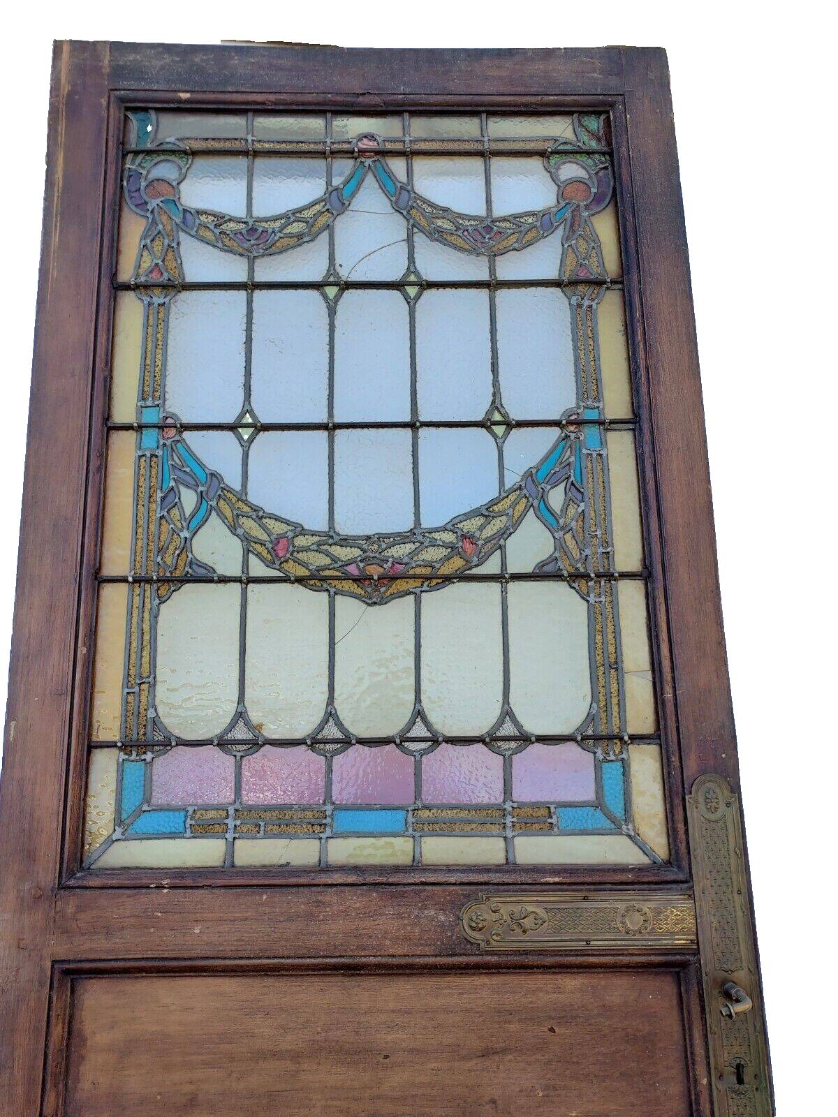 oak door with stained glass