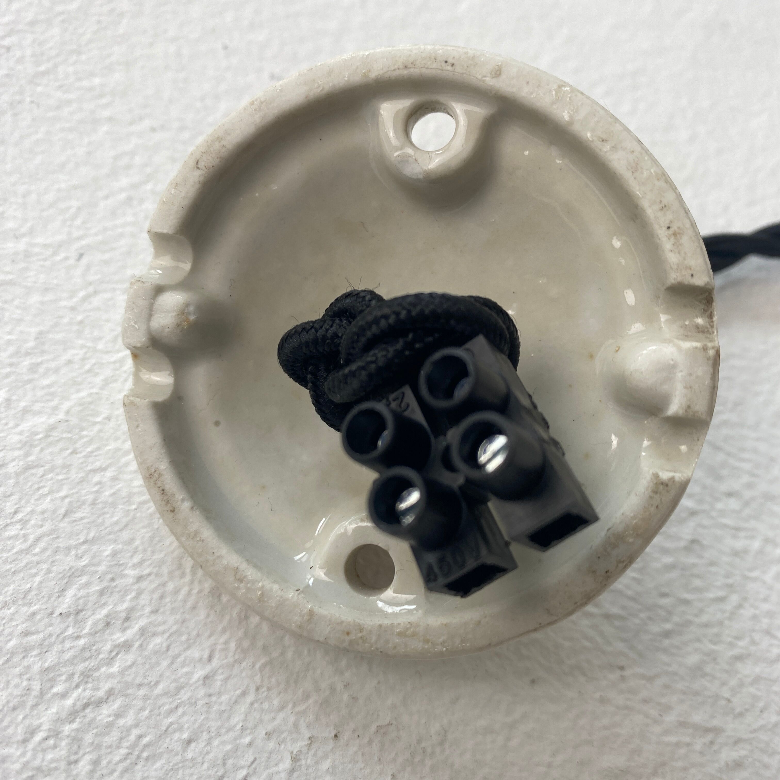 Pair of vintage industrial enamelled suspensions
