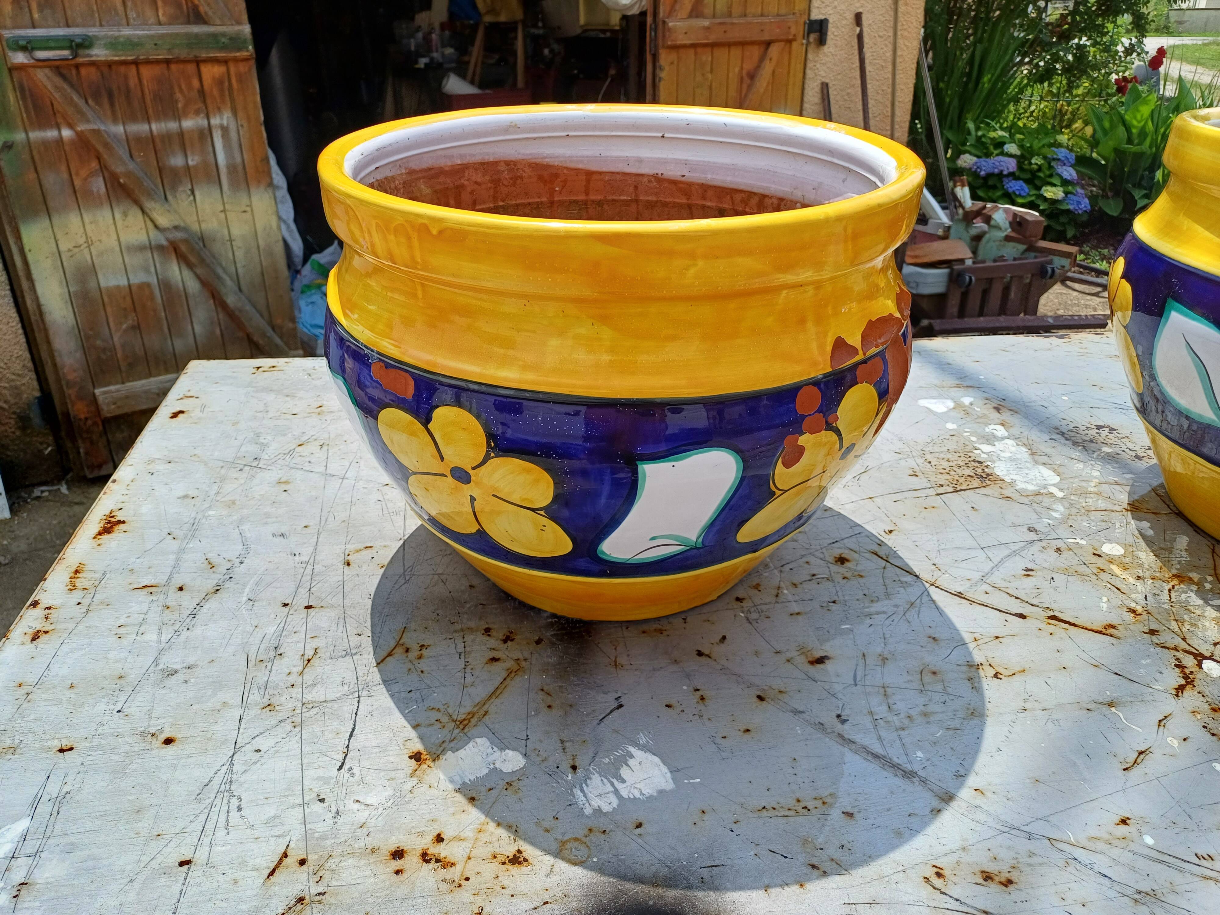 Pair of glazed terracotta planters