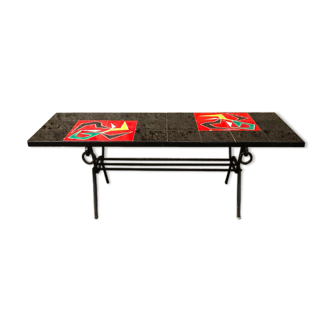 Table basse en céramique vintage noir, rouge, vert