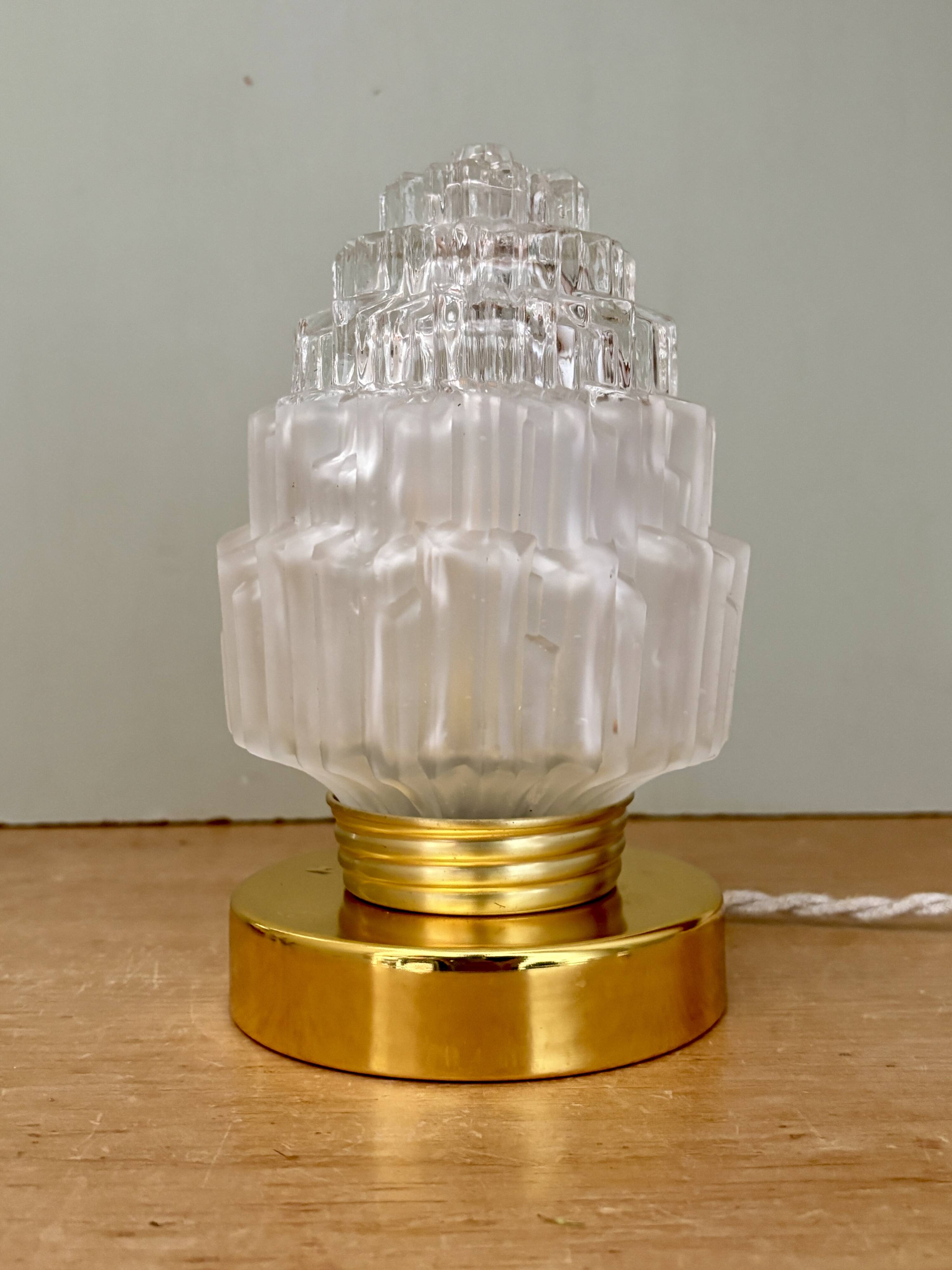 Vintage globe table lamp in half frosted, half transparent glass