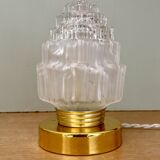 Vintage globe table lamp in half frosted, half transparent glass