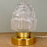 Vintage globe table lamp in half frosted, half transparent glass