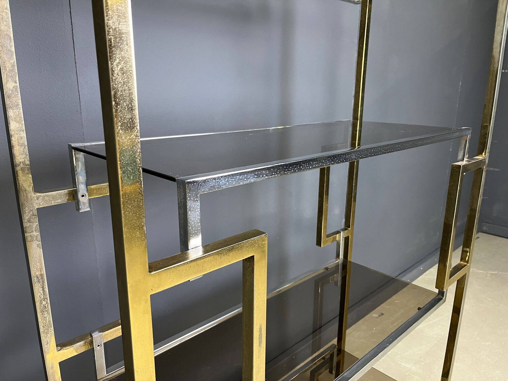 Vintage Italian brass and chrome wall unit, 1970s