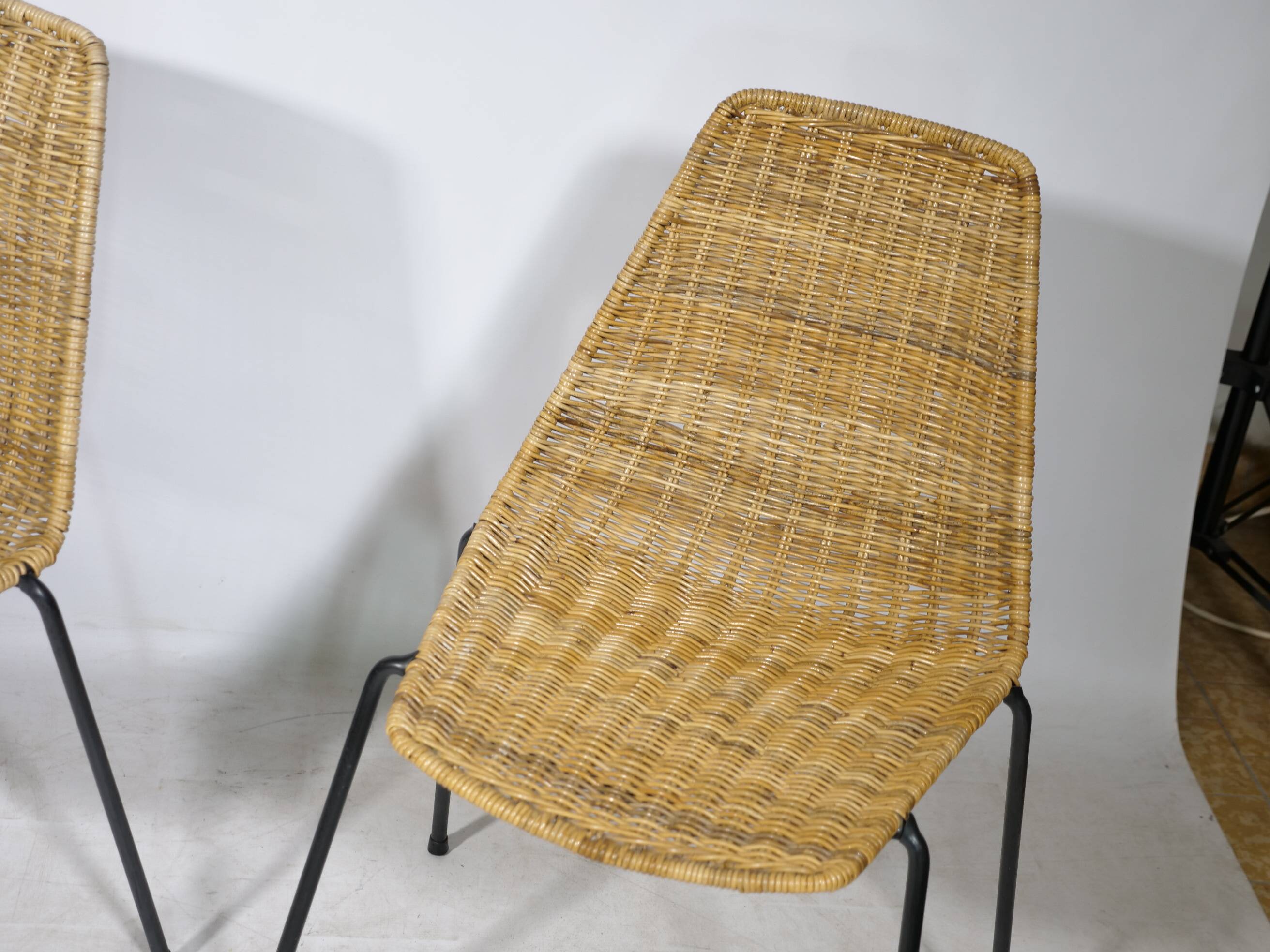 Set of 3 Basket Chairs by Franco Legler, Wicker and Metal, 1960s
