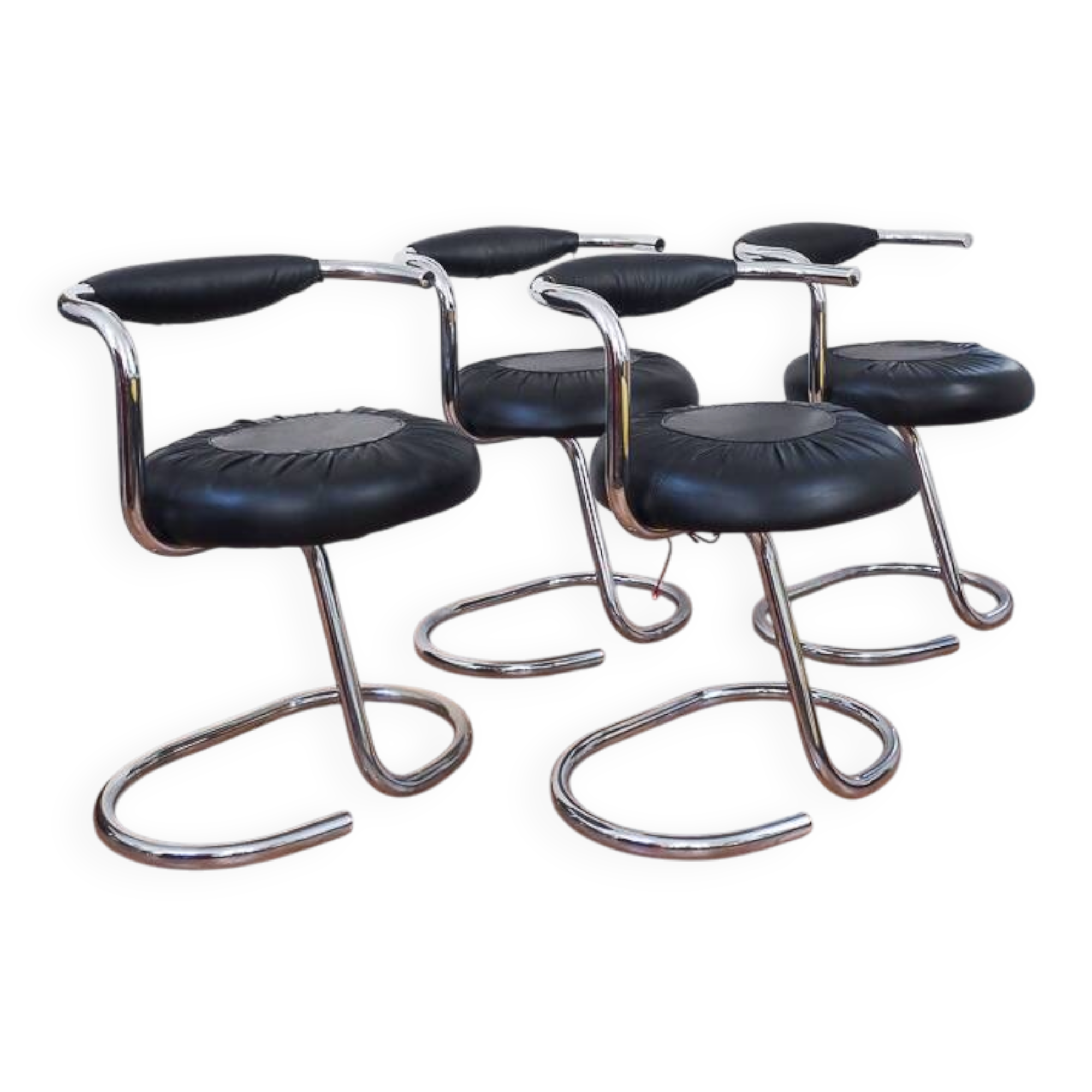 4 vintage Cobra chairs by Giotto Stoppino – Genuine leather and chrome steel