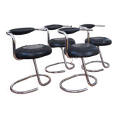 4 chaises vintage Cobra de Giotto Stoppino – Cuir véritable et acier chromé