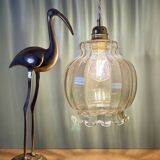 XL vintage globe pendant light in amber glass