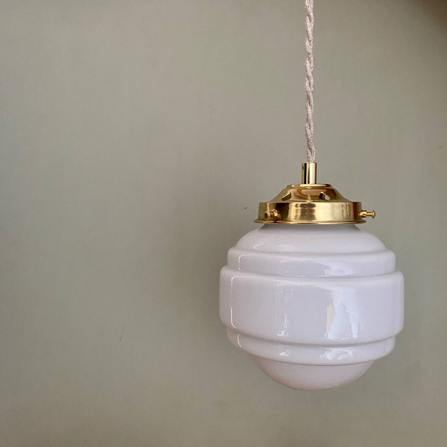 Vintage globe pendant light in white opaline