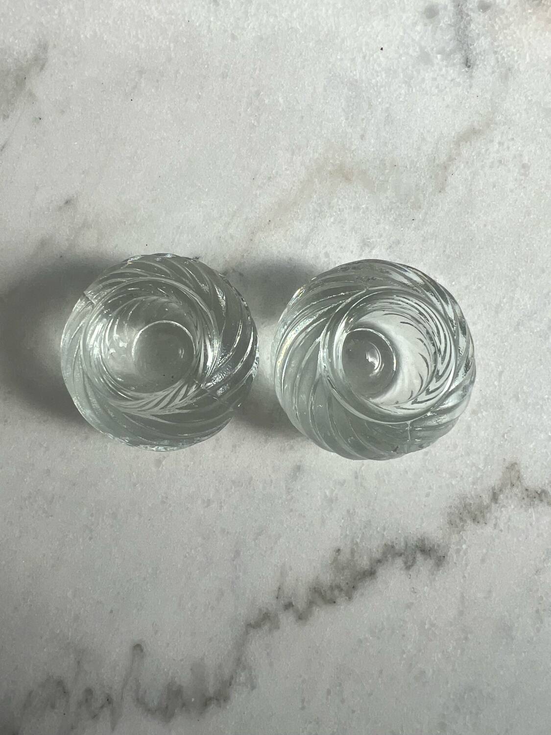 2 glass candle holders