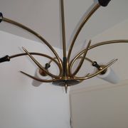 Vintage arlus sputnik chandelier 6 arms mid-century design, brass & opaline