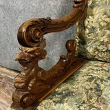 Renaissance ceremonial throne chair with slightly curved back in carved walnut