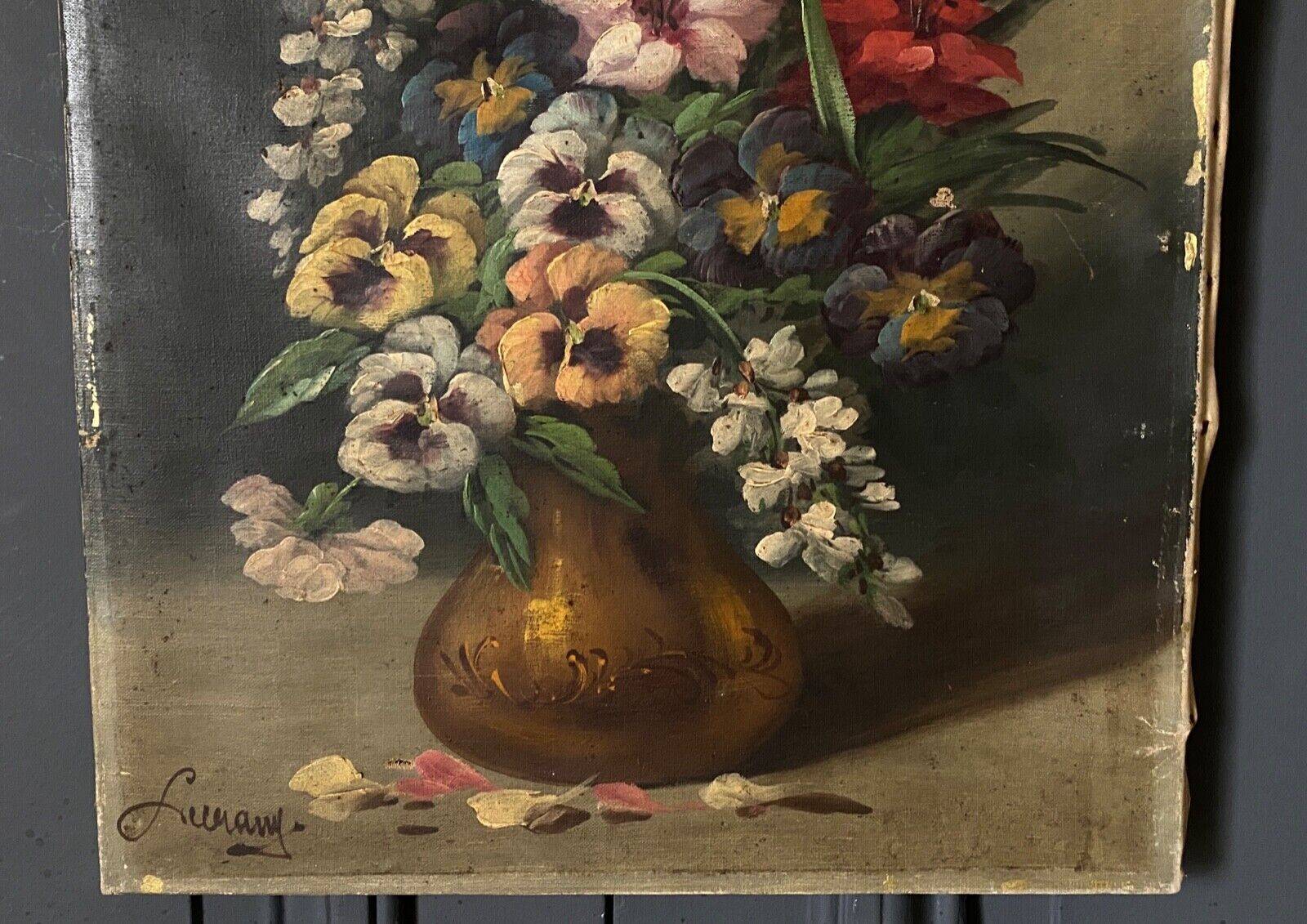 Oil on canvas by Lewarny Bouquet of flowers Mid-twentieth