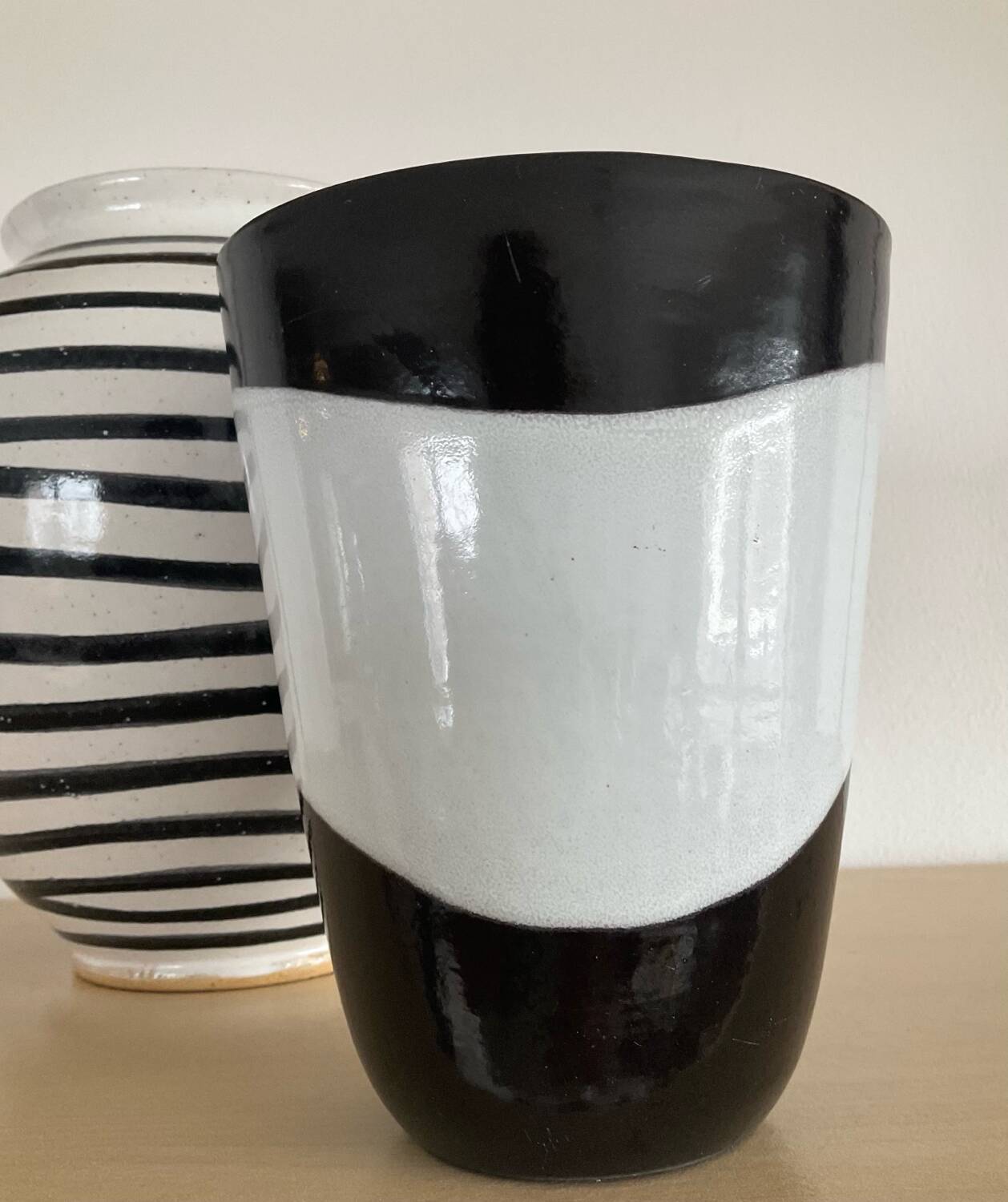 Pair of vintage signed glazed stoneware vases