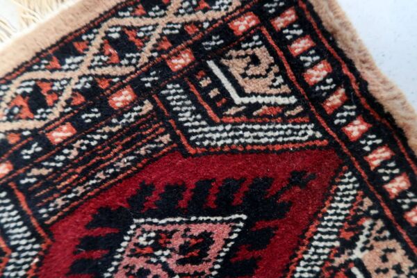 Tapis Boukhara vintage ouzbek fait main, 30 cm x 30 cm, années 1960