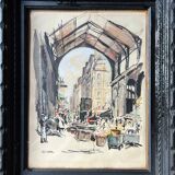 Watercolor painting "Market day" Paris (?) signed VanBer