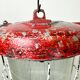 Red industrial cast iron cage pendant light, 1960s
