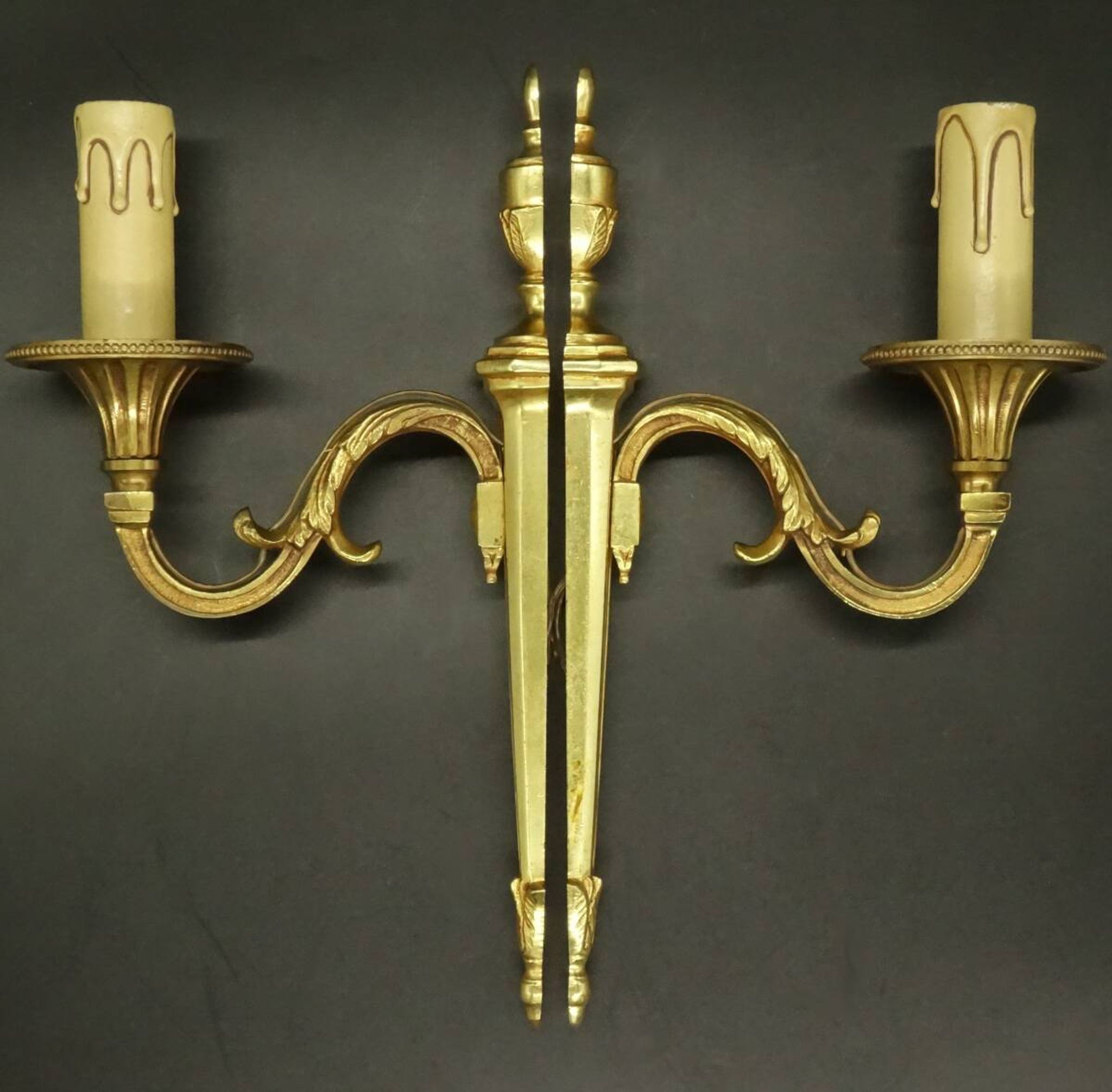 Pair of 1-light louis xvi style wall lights from lucien gau, paris - bronze