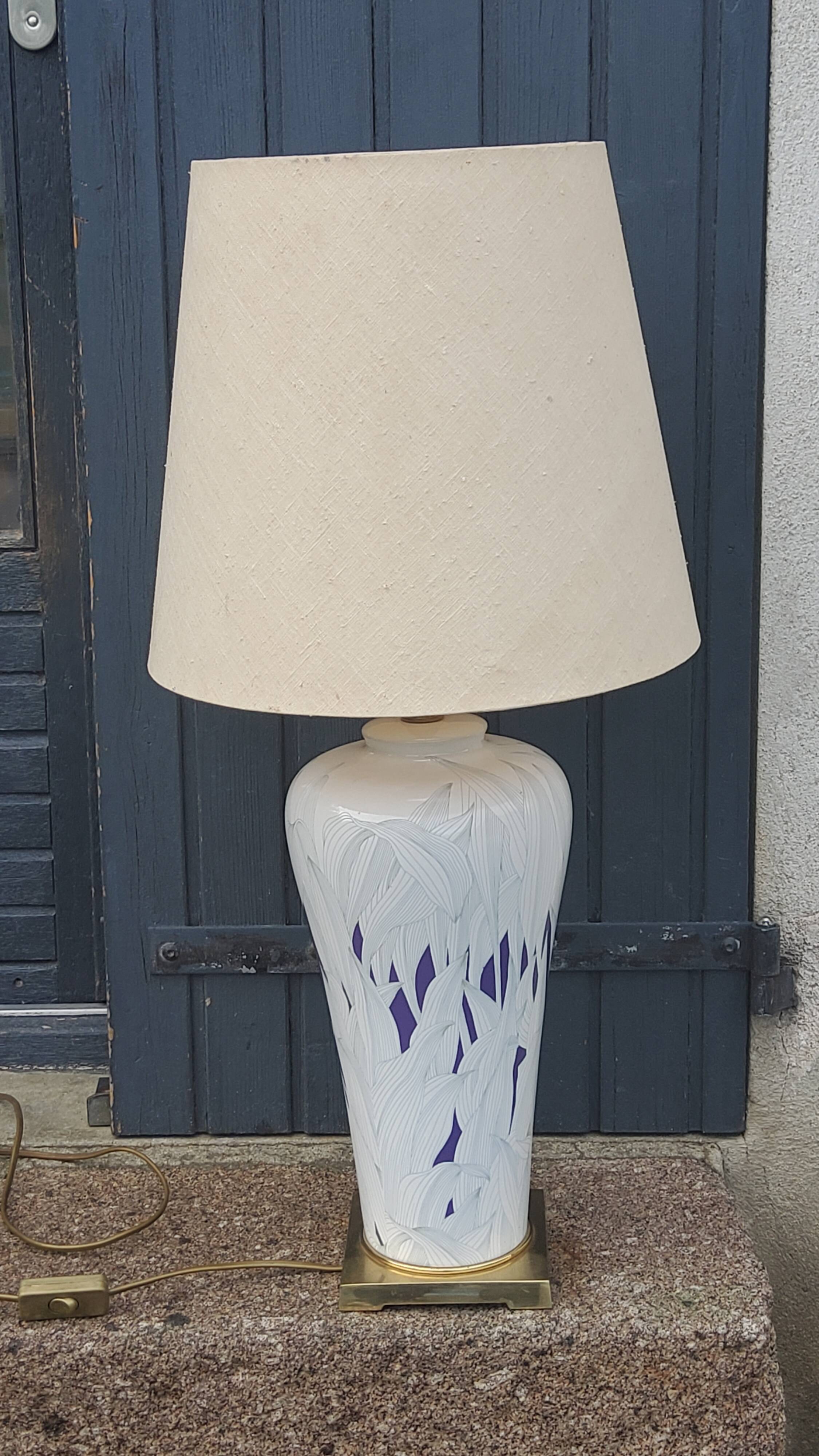 Lamp from the house Le Dauphin in ceramic and gilded brass