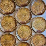 10 flat plates fish décor in vintage Sarreguemines slip