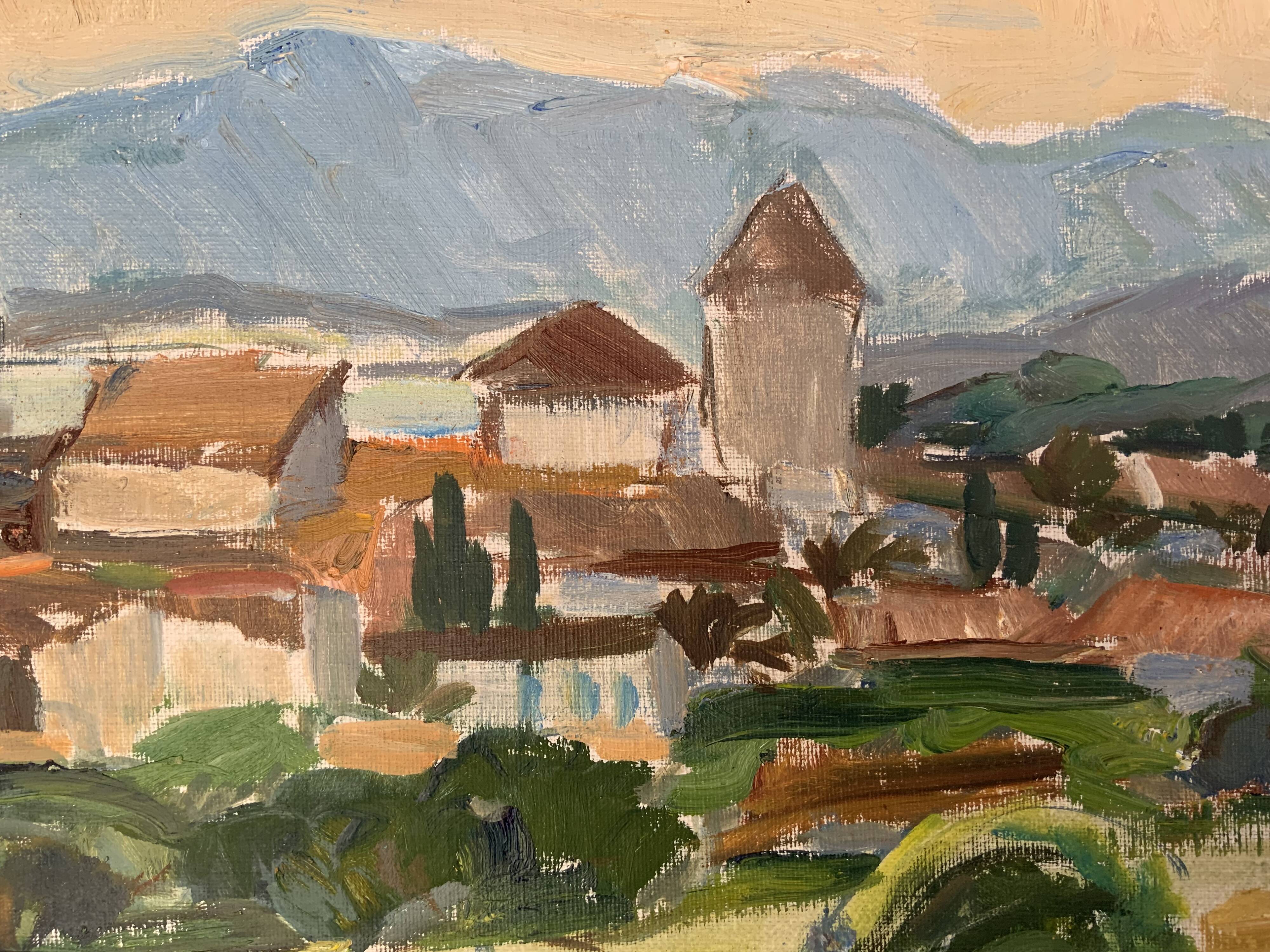 Peinture à l’huile de paysage impressionniste suédois du milieu du 20e siècle « Marbella » années 1960