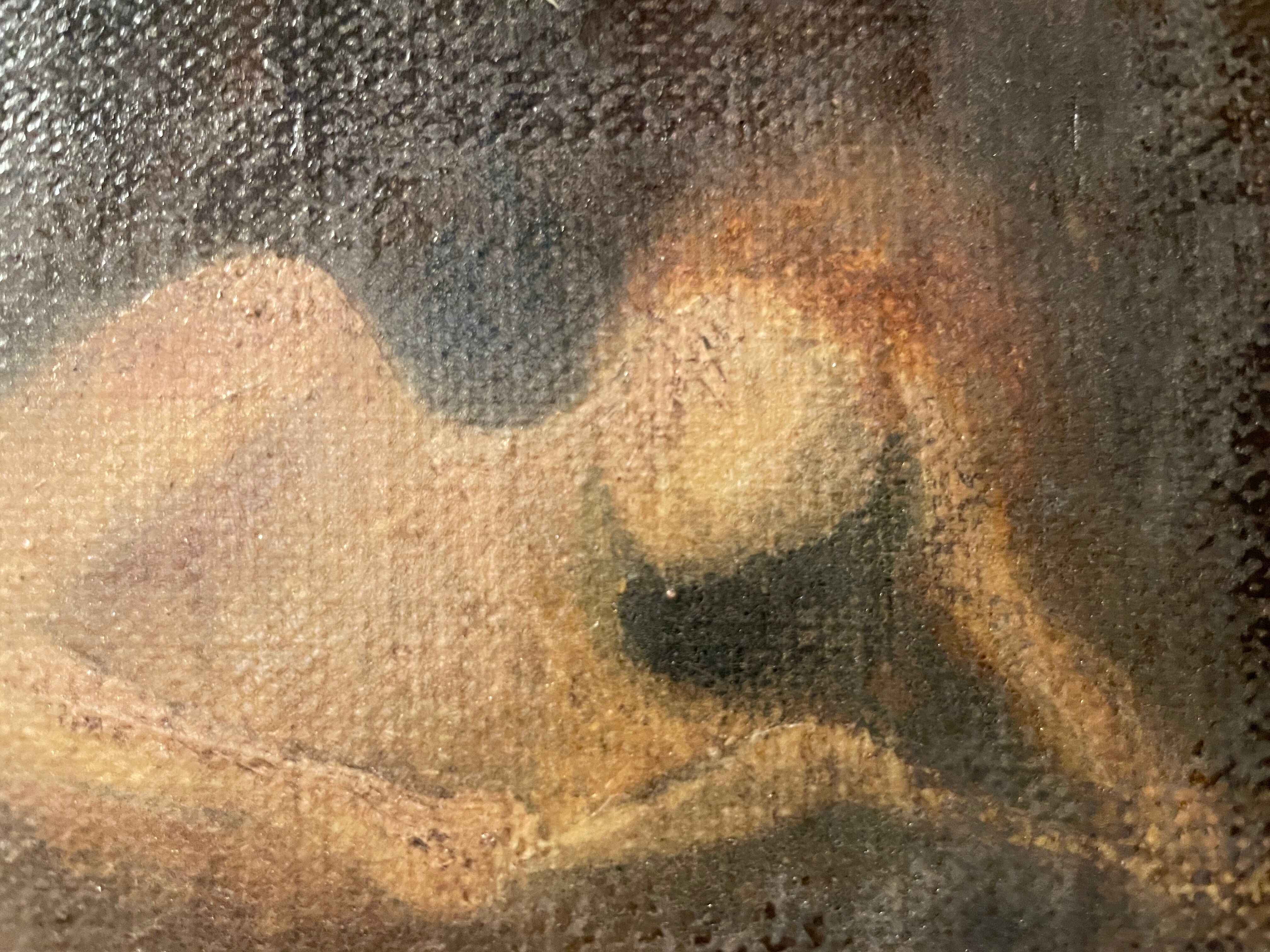 Oil on canvas signed female nude reading