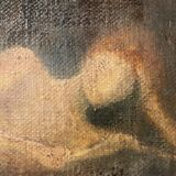 Oil on canvas signed female nude reading