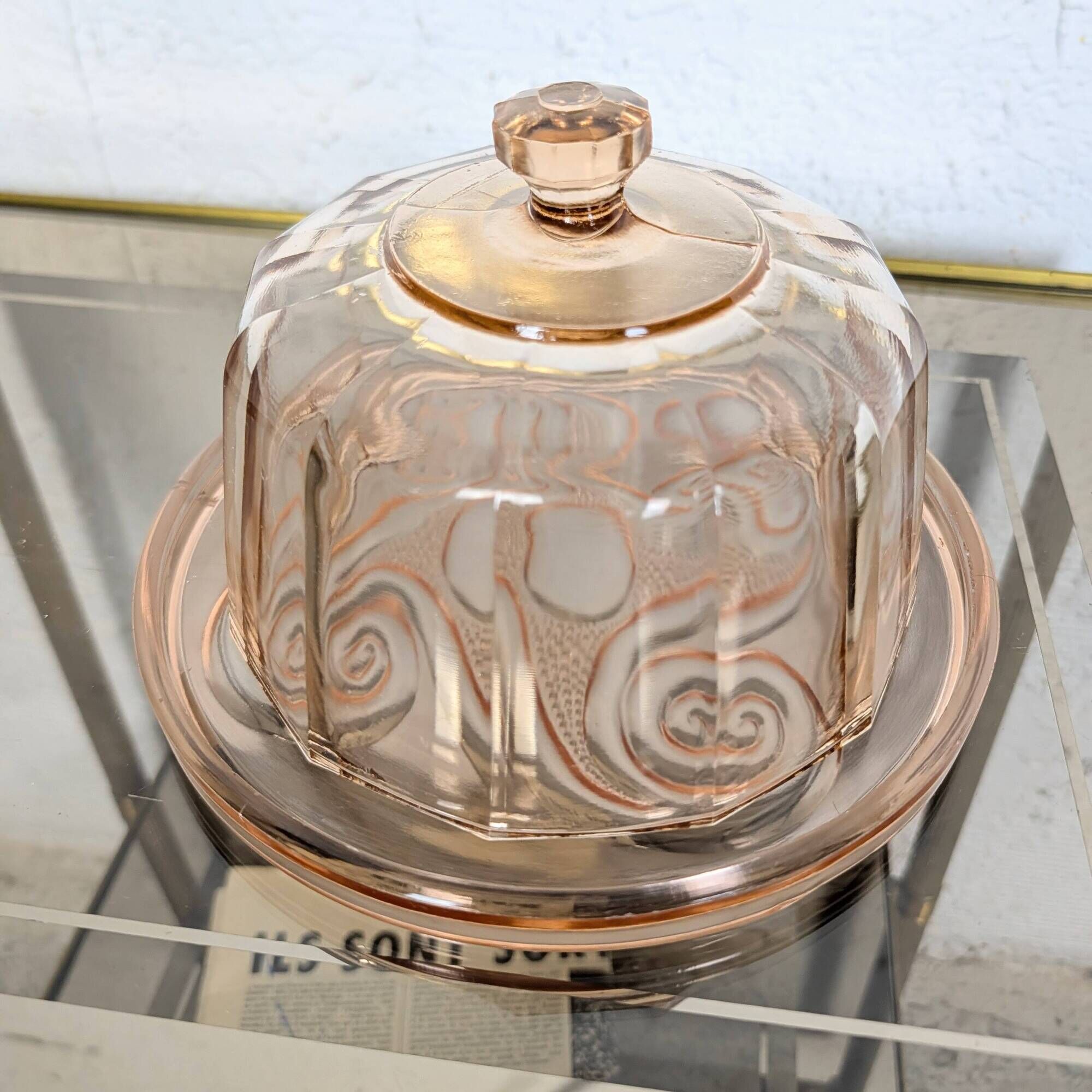 Art Deco pink glass cheese dome