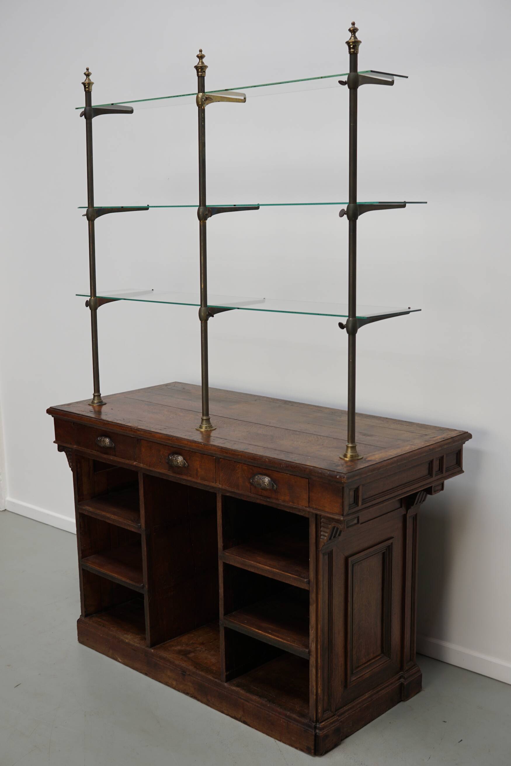 Antique French Oak Shop Counter Cabinet / Shelving Unit, 19th Century
