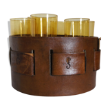 6 glasses orangeade in their leather bucket