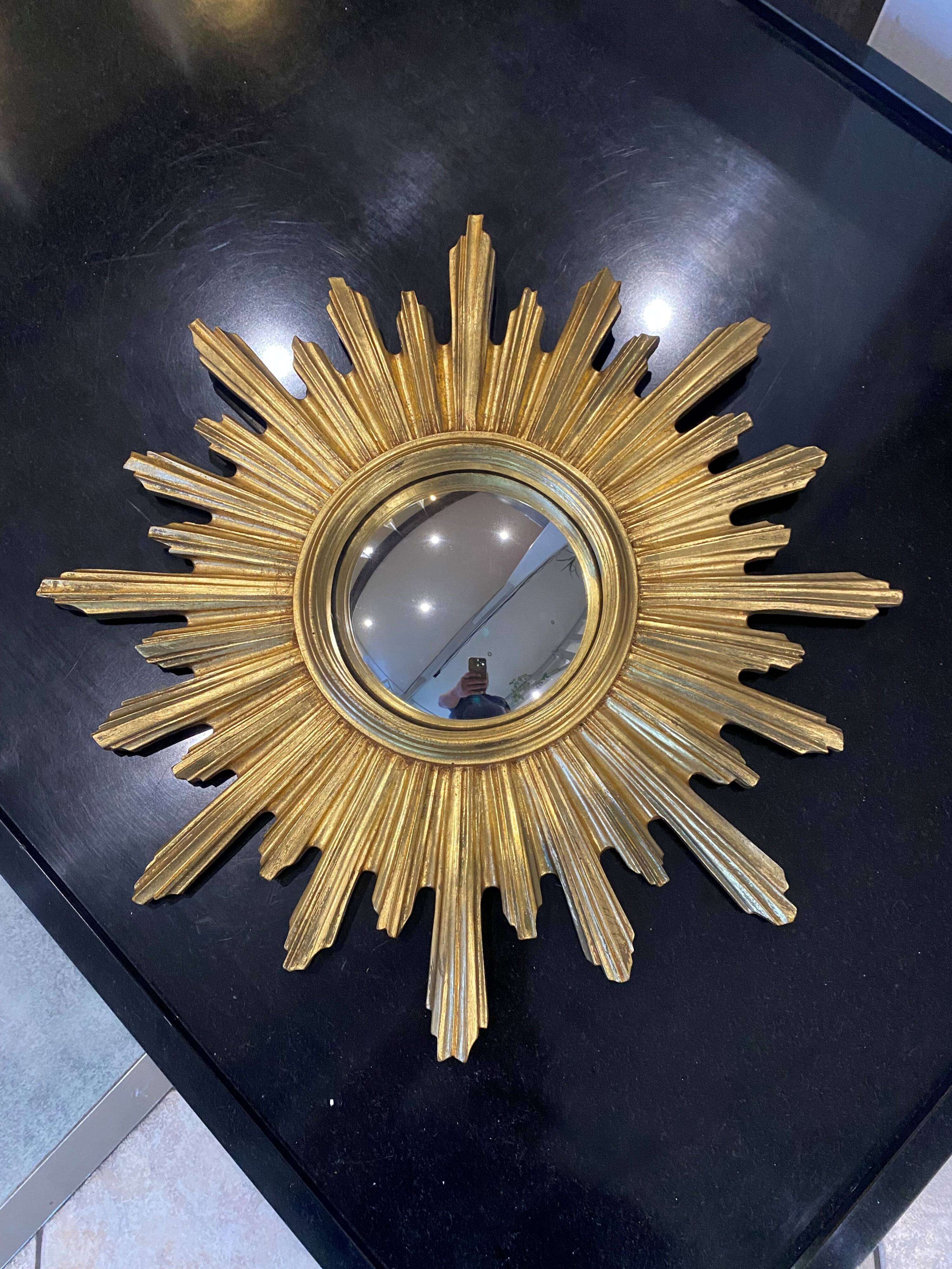 Large witch's eye sun mirror dia 52cm curved vintage 1960