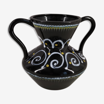 Vase en céramique signé T.B décor et forme antique années 50