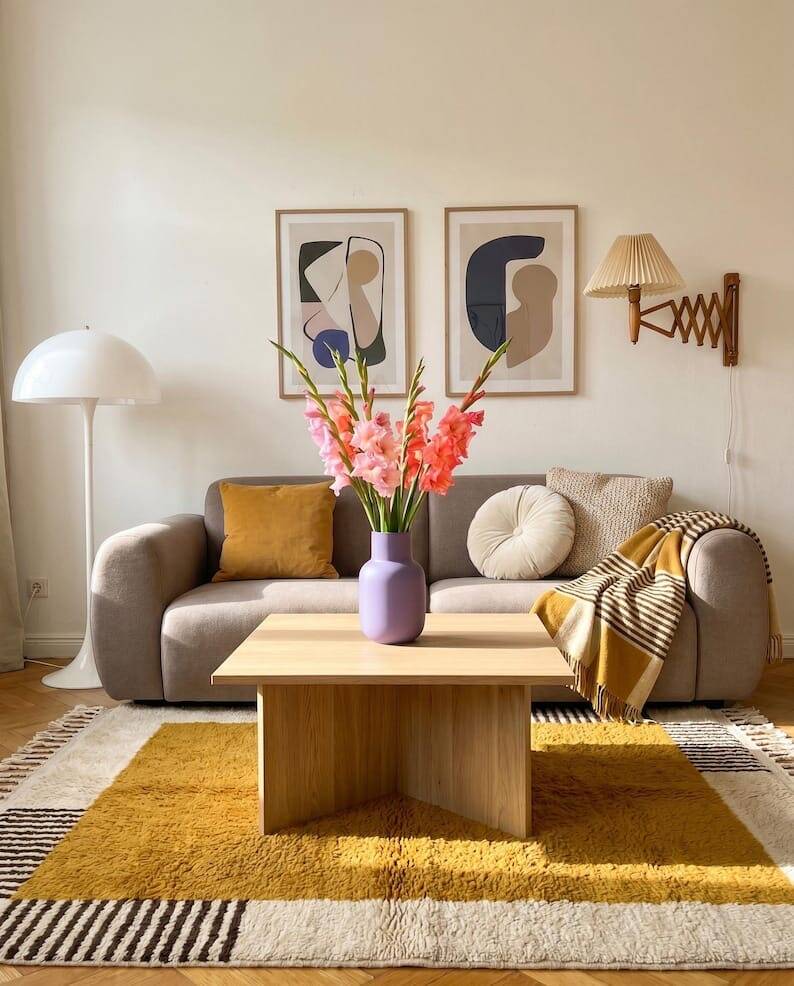 Handmade traditional natural wool rug size 2/3 m