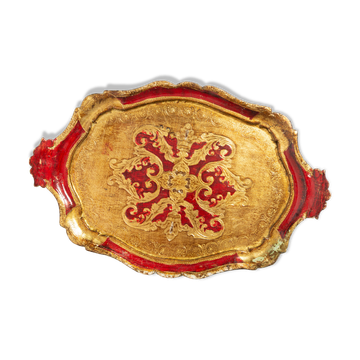 Deep red vintage decorative plate in wood, Italy, 1960s