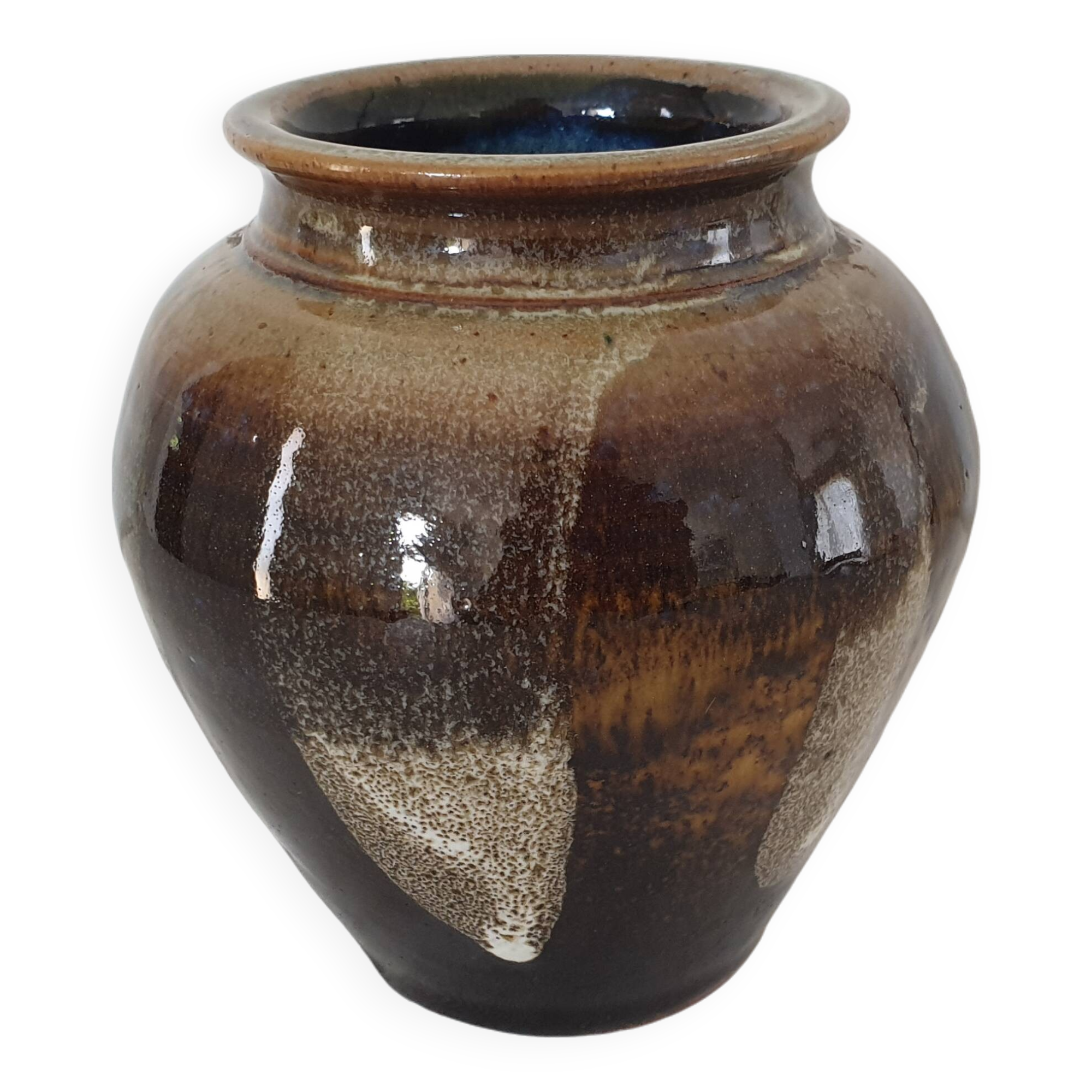 Unsigned brown glazed ceramic vase - height 14cm
