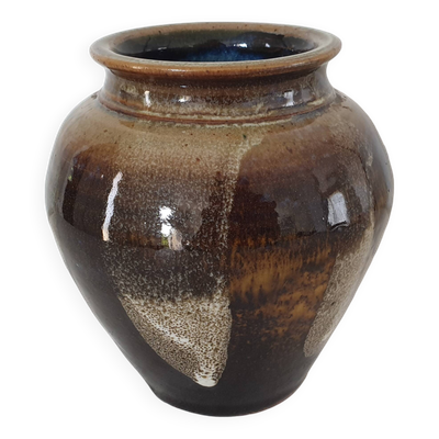 Vase en céramique vernissée marron non Signé - hauteur 14cm