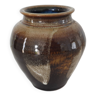 Unsigned brown glazed ceramic vase - height 14cm