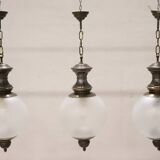 Lampes à Suspension en Laiton et Verre, 1960s, Set de 3