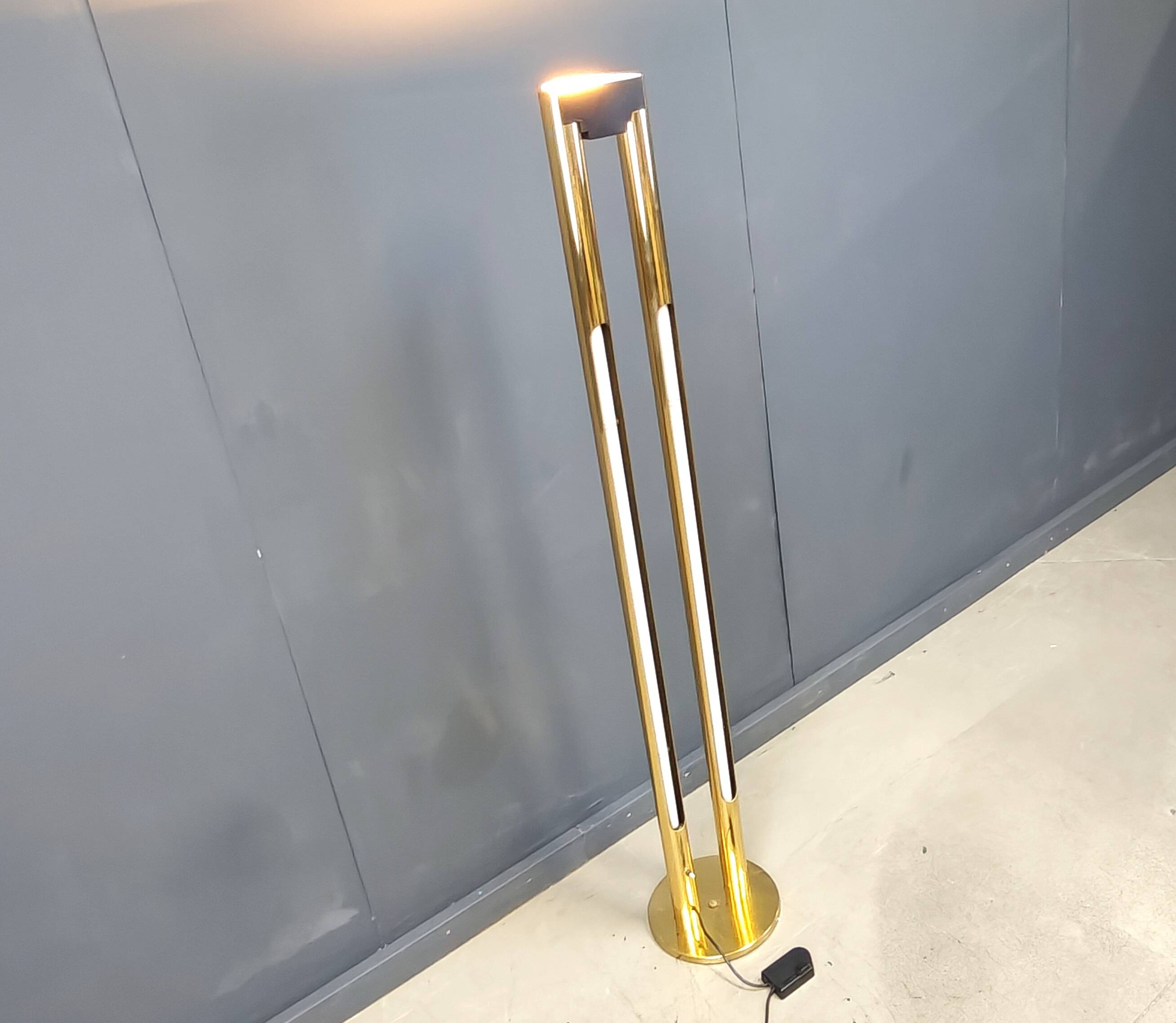 Vintage brass tube light floor lamp, 1980s