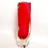 Bright red Murano Sommerso faceted vase 1960s Height 30 cm